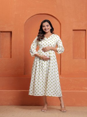 Green Heart Printed Maternity Midi Dress