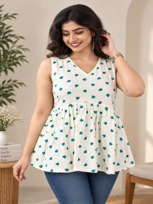 Green Heart Shaped Peplum Top