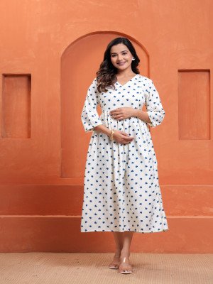 Teal Heart Printed Maternity Midi Dress