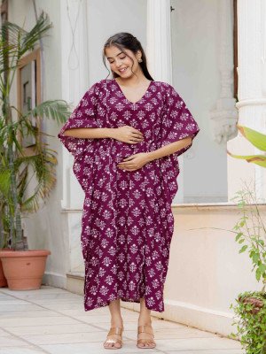 Purple Floral Cotton Maternity Kaftan