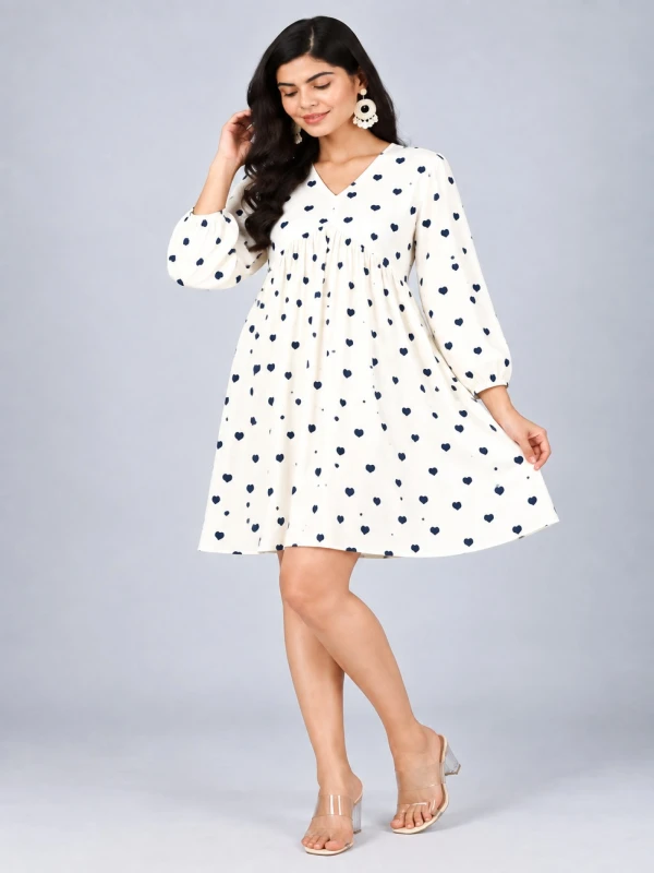 Blue Heart Printed Flared Mini Dress